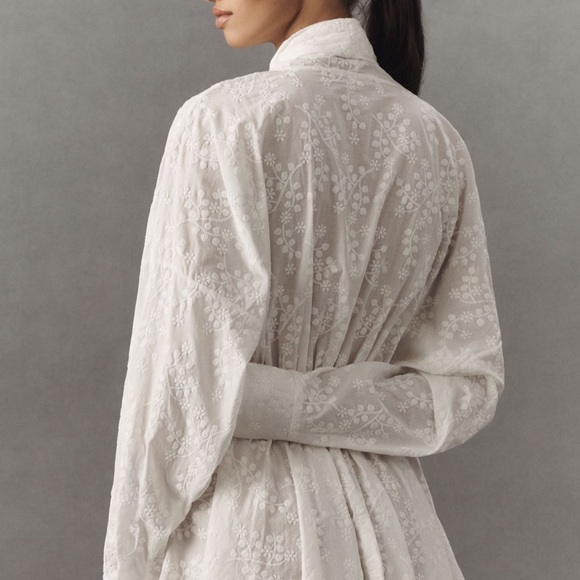 Norma Kamali Bow Neck Long Sleeves Mini White Shirt Dress M NWT - Picture 2 of 3